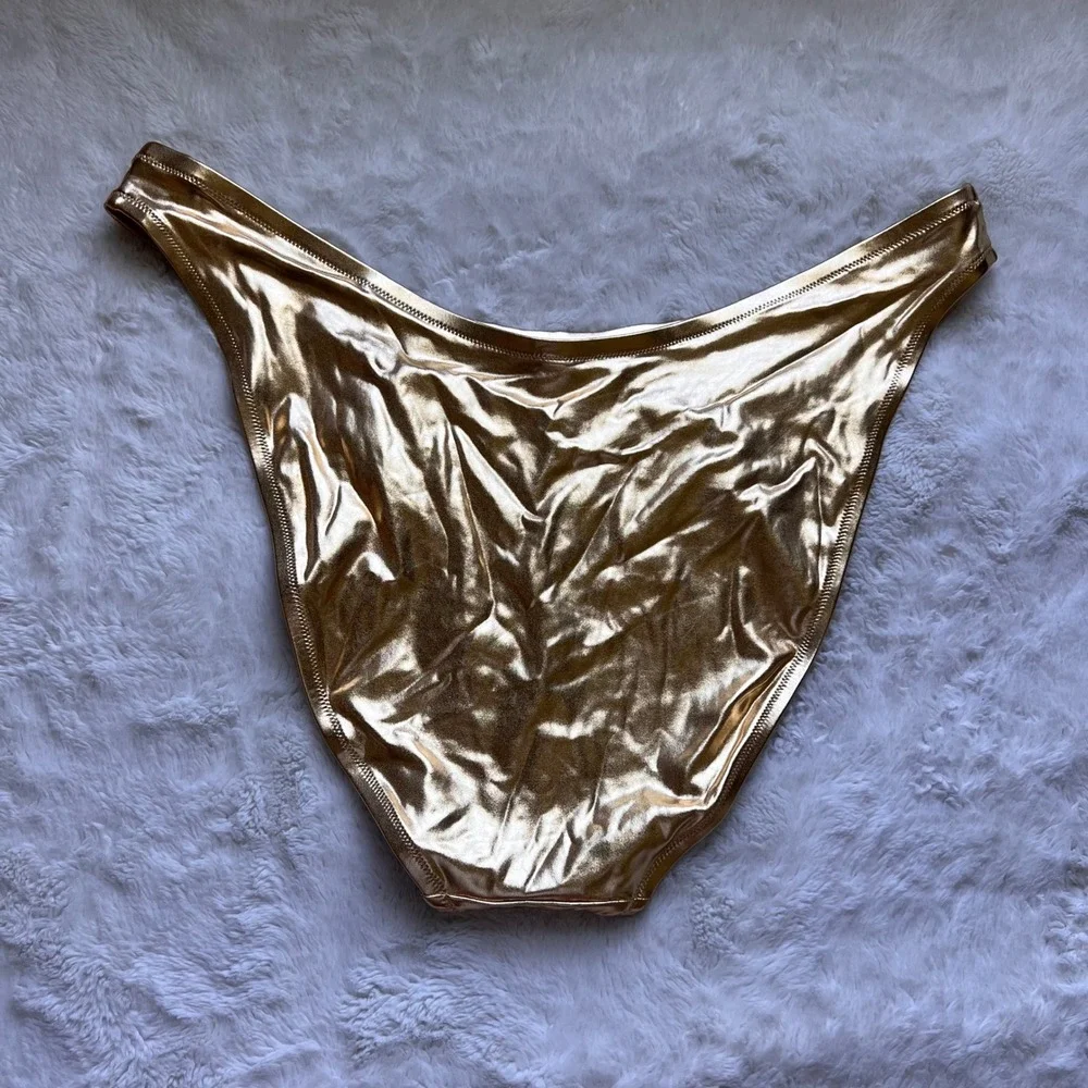 SKIMS Metallic Swim Dipped Front Bikini Bottom Gold SW-BKN-0032 Plus Size 4X NEW